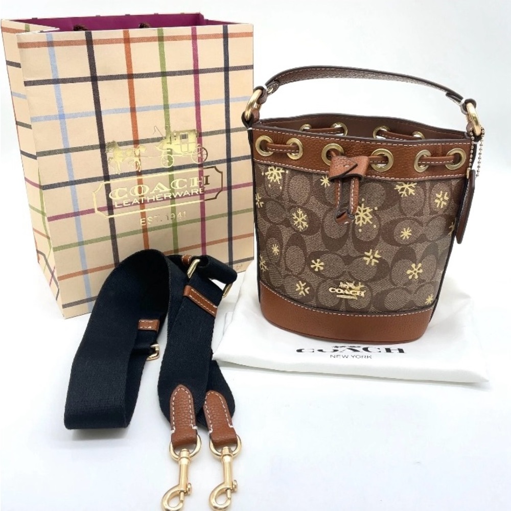 Coach Dempsey In Signature Canvas Leather Snowflake Print, Mini Crossbody bag